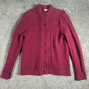 L.L.Bean Red Stitchworks Button Cable Knit Cotton Cardigan Sweater Sz M 290399